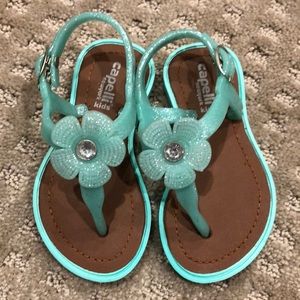 Turquoise Glitter Toddler Flip Flops. Size 4/5